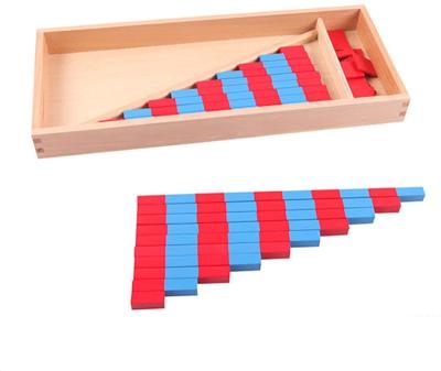 China Teaching Learning Toy Mathematics Material Small Numerical Rods with Number Tiles Blue Red Color Montessori Educational Wooden Toys for Kids for sale