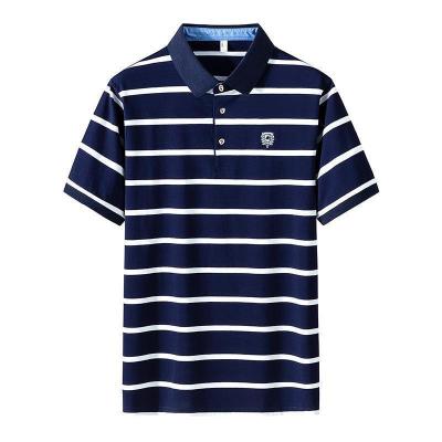 China Others Summer Business Casual Wear Youth Men's Striped Polo Shirt Lapel Short Cotton T-shirt for sale