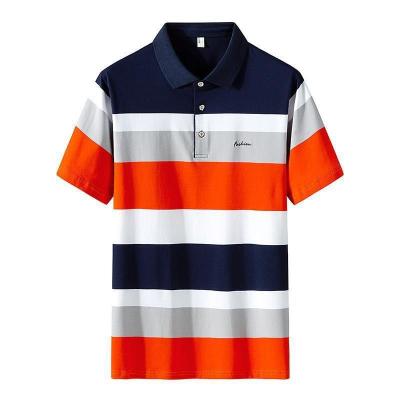 China 2022 Summer New Short Sleeve Men's Color Matching Lapel T-shirt Men's Striped Polo Shirt for sale