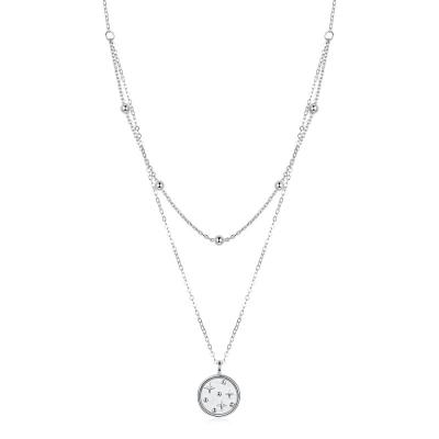 China New popular simple small double layer S925 sterling silver star light round pendant platinum-plated women's silver necklace for sale