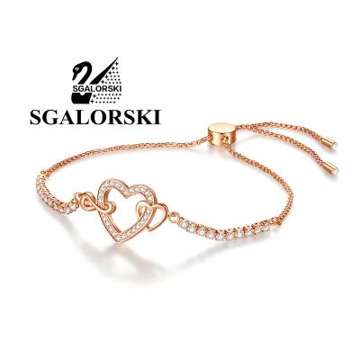 China Luxury FASHIONABLE SGALORSKI Alloy CZ Heart Bracelet Rose Gold Plated Diamond Copper-Silver For Women Gift Elegant Jewelry for sale