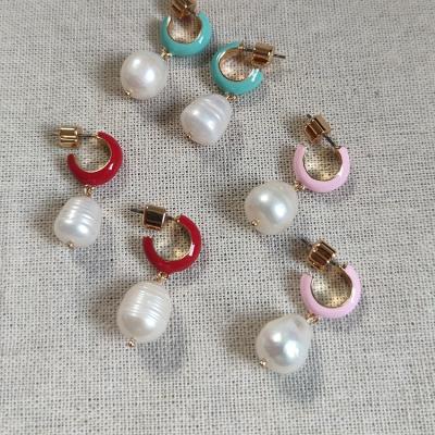 China New Vintage Kate Fashion Alloy Colorful Enamel 18k Gold Plated Summer Pearl Earrings Gift Party Accessories For Girlfriend Women Jewelry for sale