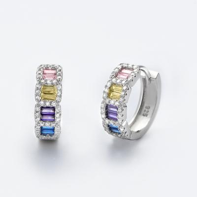 China Vintage Original 925 Sterling Silver Platinum Plated Rainbow Multi Circle Gemstone Hoop Earrings Wholesale Tiny 5A CZ Stone Earrings for sale