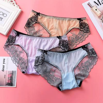 China Breathable New Design Embroidered Spandex Underwear Ladies Lace Women Sexy Transparent Panties for sale