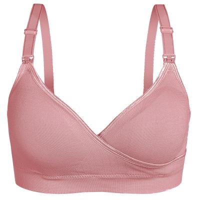 China Radiation Protection Cotton Seamless Front Open Front Buckle Bra Lift Up Lactation Wireless Maternity Comfortable Cross Padded Nursing Bra for sale