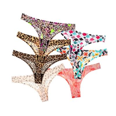 China Antibacterial Thongs For Woman Fashion Leopard Print Panties Flower T-back G-String Seamless Sports Female Underwear M-XXL 18 Colors for sale