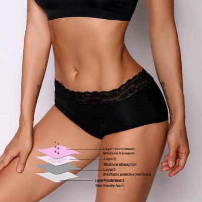 China Women's Cotton Lace Antibacterial Period Panties Plus Size Four Diapers Leakproof Comfortable Physiological Underwear Menstrual Panties for sale