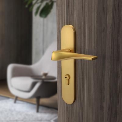 China Traditional JUNCHEN 8041P11 Matt Gold Simple Interior Door Handle on Plate Hotel Room Handle Lever Plate Door Lock Set for Wooden Door for sale