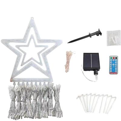 China Plastic Led Five-pointed Star Waterfall Christmas Decorations Water Meteor Outdoor Yard Remote Control Solar Light for sale