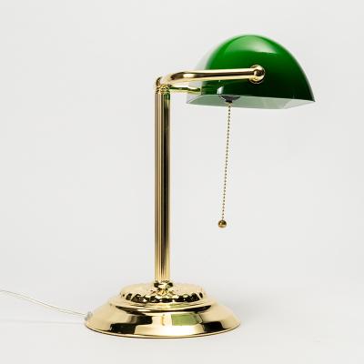 China Traditional antique style desk lamps with green glass shade and polished brass finish for office, library, study room for sale