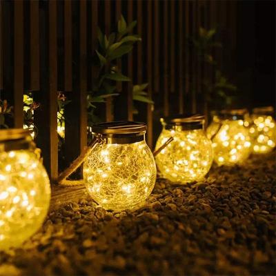 China Eco-friendly Wireless Portable Patio Garden Street Decorate Glass Cracks Solar Pot LED Lantern for sale