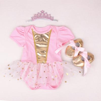 China Wholesale Anti-wrinkle baby pink color jumpsuit with tutu dress+headband+shoes 3pcs gift set for sale