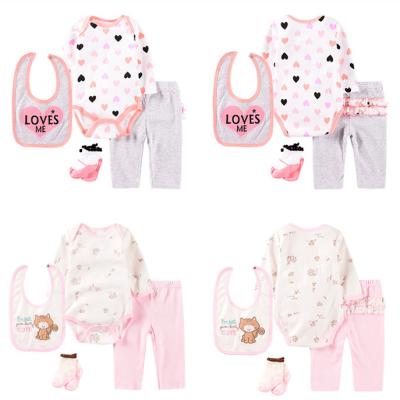 China 100% Cotton 4 Pcs Baby Clothing Set 100% Cotton Knit Printed Infant Jumpsuit Baby Clothes Sets for sale