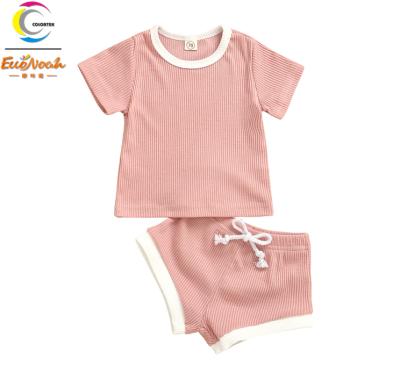 China Summer Antibacterial Baby Sets Rib Clothes 2 Pcs Hot Sale Wear 95% Cotton 0-24M High Quality Baby To Grow for sale