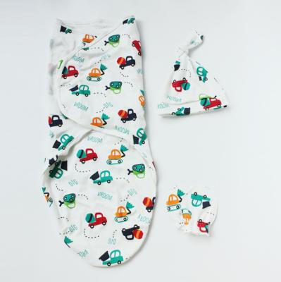 China Antibacterial Baby Wrap Newborn Prints Set With Hats Sleeping Bag Muslin Baby Wrap for sale