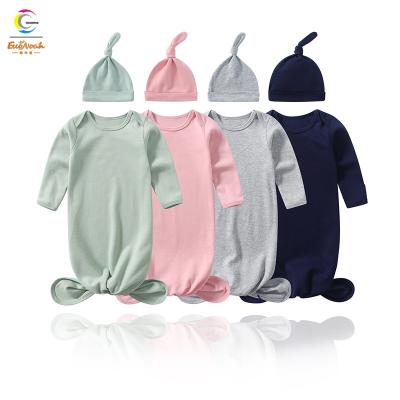 China Breathable Simple 100% Newborn Cotton Baby Dress Baby Sleeping Bag With Hat Newborn Sleeping Bag Dress for sale