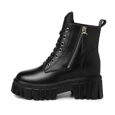 China New Trend Round Waist Increasing Luxury Women Boots Chunky Boots Custom Genuine Leather Comfortable Heel Midi Tops Casual Urban Shoes for sale