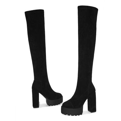 China Small Round Leather Shoes Women Boots Thigh High Stiletto Ladies Shoe Boots for sale