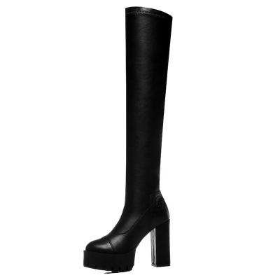 China New Fashion Thick Heels Round Over-the-Winter Chic Botas Platform Toe Ladies Boots Women Knee Long Winter Women Round Boots for sale