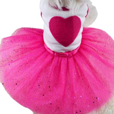 China Rose Red Pet Products Dog Viable Heart Love Heart Dress Fast Delivery Summer Puppy Red Pet Skirt for sale