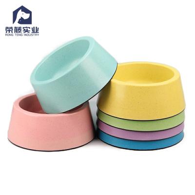 China Durable Solid Color Bamboo Fiber Round Non-Slip Driver Dog Travel Pet Bowl Feeders for sale