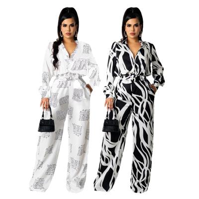 China Anti-Wrinkle Women's Spring and Autumn Letter Print Jumpsuit Wide-Leg Long Sleeve Pleated Pants Lace Up Slim Overalls Women Clothing Panties for sale