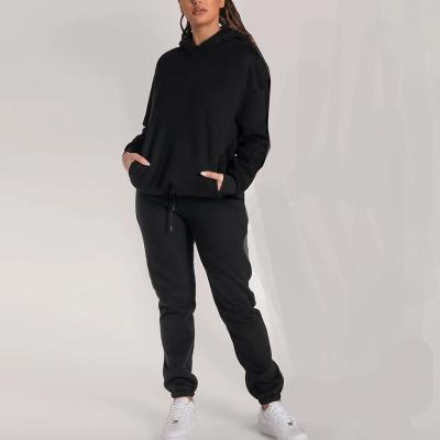 China Wholesale Breathable Casual Breathable Ladies Sweatpants Custom Jogger Set Loose Solid Pullover Cotton Women Hoodies Set for sale