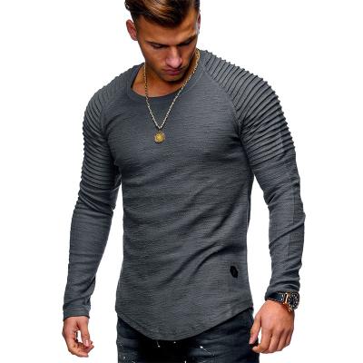 China Anti-Wrinkle Hot Selling OEM Solid Color Custom Long Sleeve Round Neck Pullover Casual Striped T-Shirt For Mens Streetwear Mens Luxury Clothing for sale