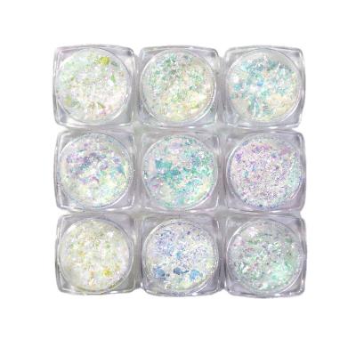 China Color Japanese Magic Foil Mirror Nail DIY Laser Sky Symphony Cloud Brocade Snow Velvet Powder Starry Nail Sticker for sale