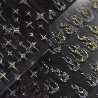 China Nal Art Decoration Nail Stickers Powder Gilt Flame Silver Stars Nail Stickers Japanese 5d Adhesive Nail Stickers Decoration for sale