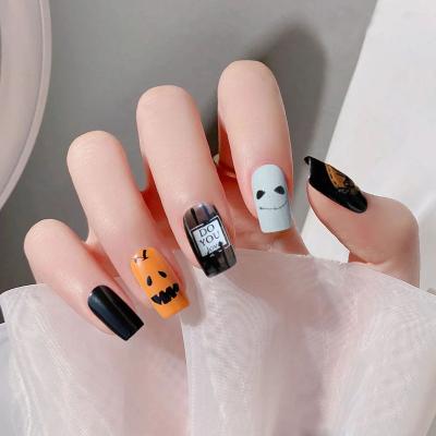 China Fashion Halloween Hot-selling Handmade Nail Patches Europe and America 24 Pieces Nail Art Funny Ghost Pumpkin Wear Boxed By Pieces for sale