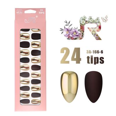 China Hot Selling Design 24 Finish Manicures Tips Self Adhesive Plated Frosted False Nails for sale