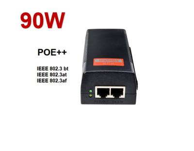 China 90W Gigabit Ultra PoE++ Injector Adapter, IEEE 802.3 bt 802.3at 802.3af Compliant for sale