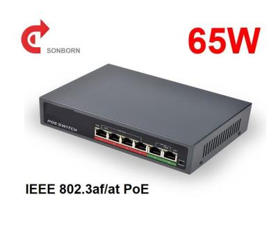 China DC52V 30W per port 65W 6 Port Unmanaged PoE Switch (4 Port POE Switch with 2 Uplink Port and Extend 250m for sale