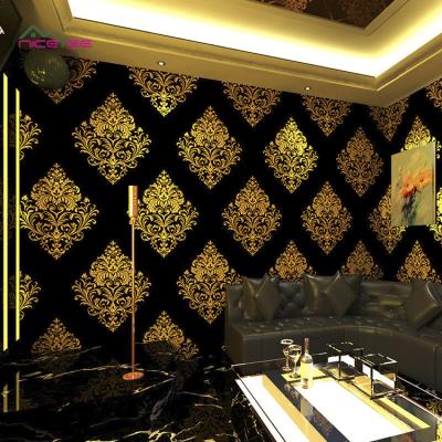 China Modern Gold Damascus Flower PVC Wallpaper Living Room Bedroom Hotel Restaurant Wallpaper Wallcovering for sale