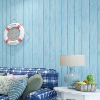 China Modern Wood Wallpaper Retro Blue Striped Non Woven Classic Wallpapers / Wall Covering for sale