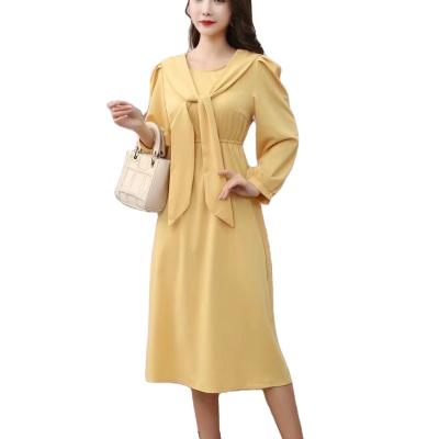 China Lady Simple Elegant Women's Breasted Autumn Blouses Casual Pleated Dresses by YIRUO 9907-1 Breathable Newcomer OL Style for sale