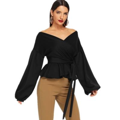 China YIRUO YR20 QUICK DRY crop structured blouse bow detail off the shoulder balloon sleeve fashion blouse for sale