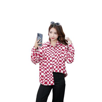 China YIRUO 6005-1 fashion style new design full sleeve lattice chiffon women shirt blouse QUICK DRY wholesale turn-down collar for sale