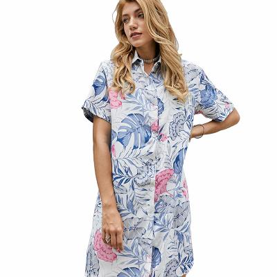 China YIRUO YM27 New Women Anti-Static Tops Fall Button Blouse Long Loose Short Sleeve Shirt Plus Size Casual Blouses for sale