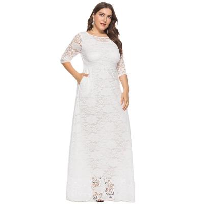 China European and American high-grade lace dress of the new large plus size women's hollow dress pocket dress equalizing dress for sale