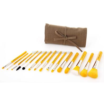 China Angular Blush Professional Wholesale New Bamboo Handle 15pcs Top Makeup Set Brush OEM for sale