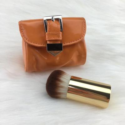 China Aluminum Soft Custom Brand Double Flat Brush Golden Kabuki End Vegan Base Brush Pink for sale