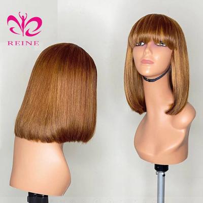 China Machine Made Human Hair Bob Wigs With Bangs For Women Brazilian Short Straight Human Hair Wigs With Bangs For Bangs for sale