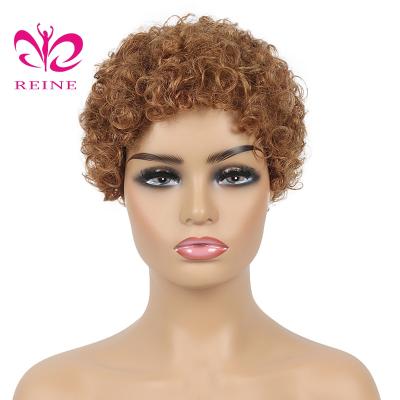 China Afro Brazilian Short Kinky Curly Machine Made Wig Pixie Hair Color Natural Remy 99J Hair Wigs For Black Women for sale