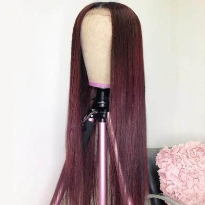 China New 4*4 STRAIGHT Closure 99J Burgundy Lace Front Wig Brazilian Straight Lace Front Human Hair Wigs Pre Plucked for sale