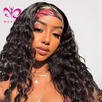 China Full Cuticle Curly Headband Wigs GlueLess Hair STRAIGHT None Lace Up Virgin 10A Virgin Hair Double Drawn Peruvian Hair Wigs for sale