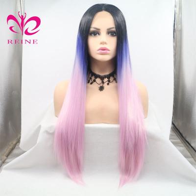 China New Design Silky Straight Wave Three Ombre Color Wave Hair QUEEN Front Lace Front Synthetic Wig With Baby Hair for sale