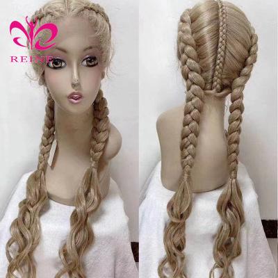 China Synthetic Braid Wig Queen Free Shipping Long Box Braided Lace Wigs Synthetic Hair Lace Front Wigs Heat Resistant Braided Wigs For Black Women for sale