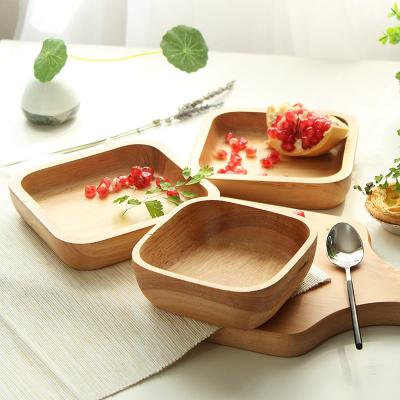 China Sustainable High Quality Hotel Restaurant Tableware Bamboo Fruit Tray Salad Bowl Wooden Plate for sale